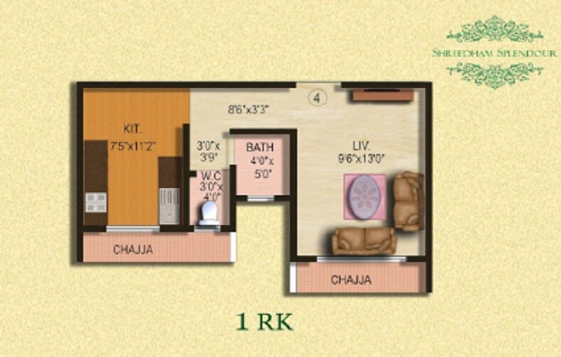Floor plan of 275 Sq. Ft. Studio in Shreedham Splendour, Mumbai