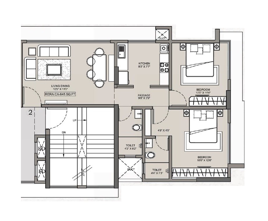 2 BHK 645 Sq. Ft. Apartment