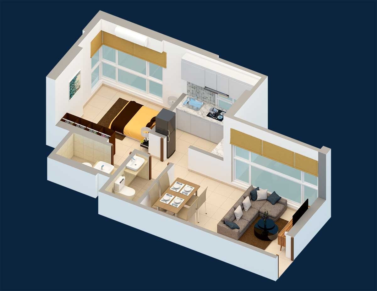 Floor plan of 1 BHK 442 Sq. Ft. Apartment in Shreeji Aspire, Mumbai