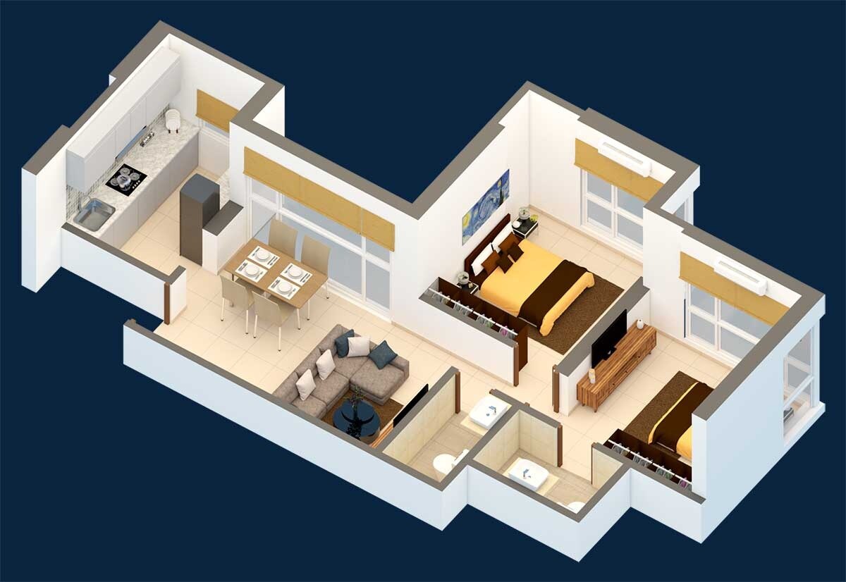 Floor plan of 2 BHK 576 Sq. Ft. Apartment in Shreeji Aspire, Mumbai
