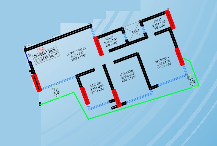 Floor plan of 2 BHK 734 Sq. Ft. Apartment in Shreeji Atlantis, Mumbai
