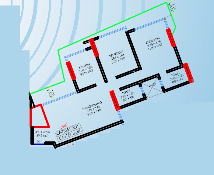 Floor plan of 2 BHK 770 Sq. Ft. Apartment in Shreeji Atlantis, Mumbai