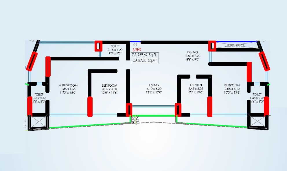 Floor plan of 3 BHK 978 Sq. Ft. Apartment in Shreeji Atlantis, Mumbai