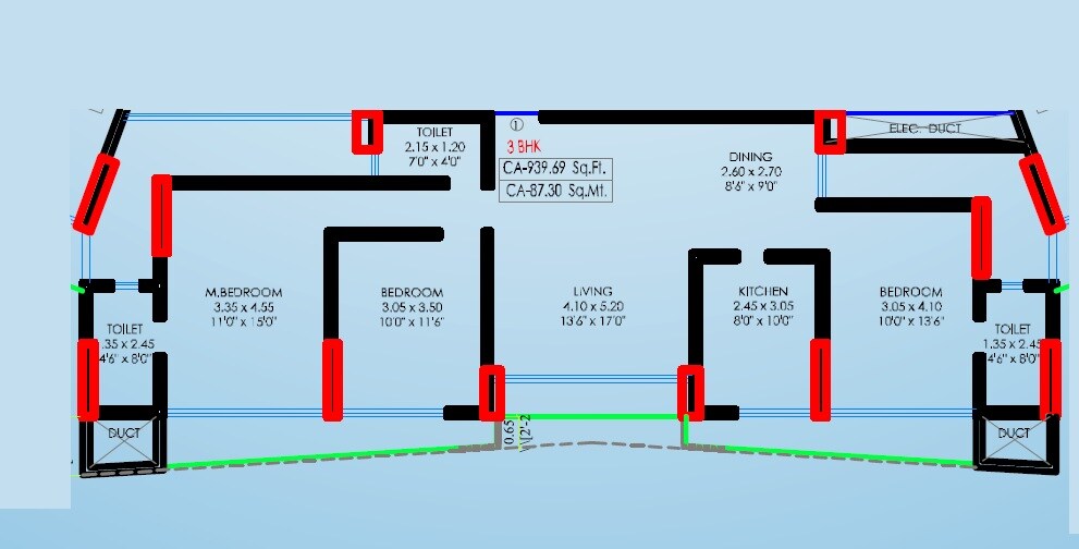 Floor plan of 3 BHK 980 Sq. Ft. Apartment in Shreeji Atlantis, Mumbai
