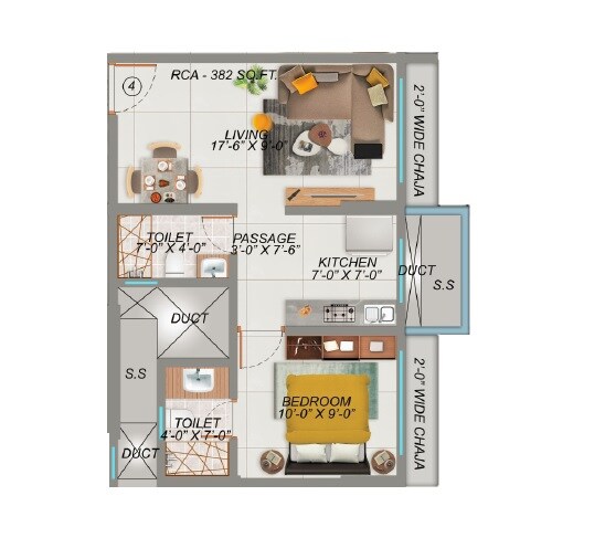 Floor plan of 1 BHK 382 Sq. Ft. Apartment in Shreeji Bliss, Mumbai