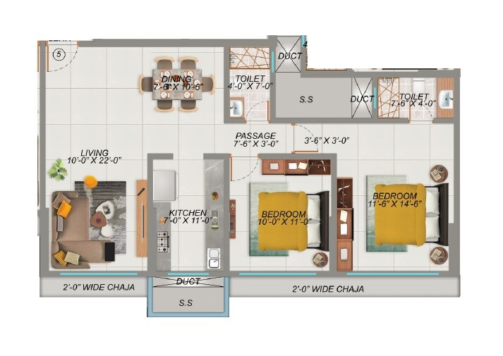 Floor plan of 2 BHK 556 Sq. Ft. Apartment in Shreeji Bliss, Mumbai