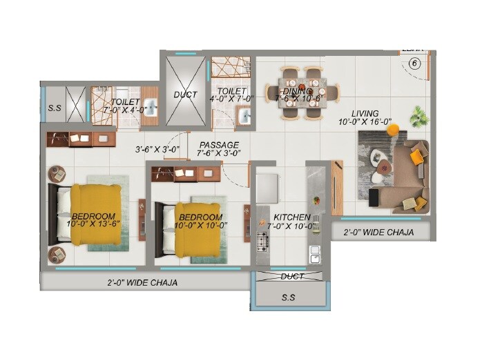 Floor plan of 3 BHK 756 Sq. Ft. Apartment in Shreeji Bliss, Mumbai