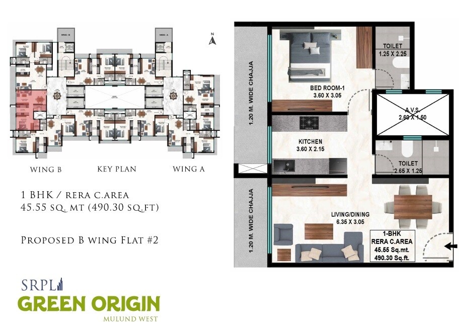 Floor plan of 1 BHK 490 Sq. Ft. Apartment in Shreeji Green Origin, Mumbai