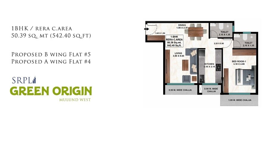 Floor plan of 1 BHK 542 Sq. Ft. Apartment in Shreeji Green Origin, Mumbai