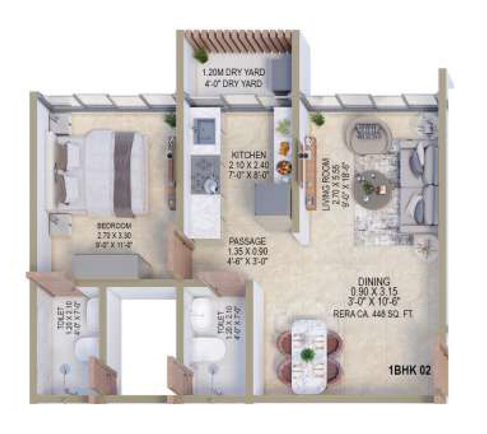 Floor plan of 1 BHK 447 Sq. Ft. Apartment in Shreeji Nakshtra, Mumbai