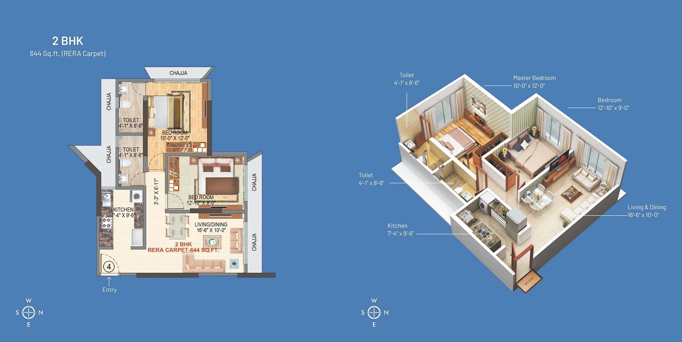 Floor plan of 2 BHK 644 Sq. Ft. Apartment in Shreeji Paradise Mumbai, Mumbai