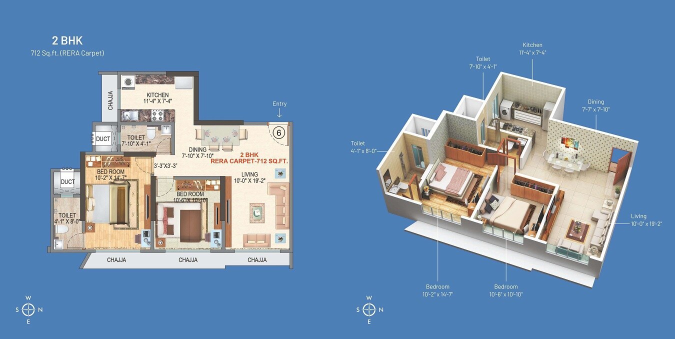 Floor plan of 2 BHK 712 Sq. Ft. Apartment in Shreeji Paradise Mumbai, Mumbai