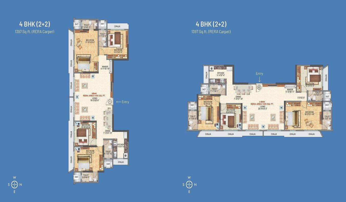 Floor plan of 4 BHK 1397 Sq. Ft. Apartment in Shreeji Paradise Mumbai, Mumbai