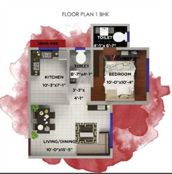 Floor plan of 1 BHK 413 Sq. Ft. Apartment in Shreeji Parkview, Mumbai