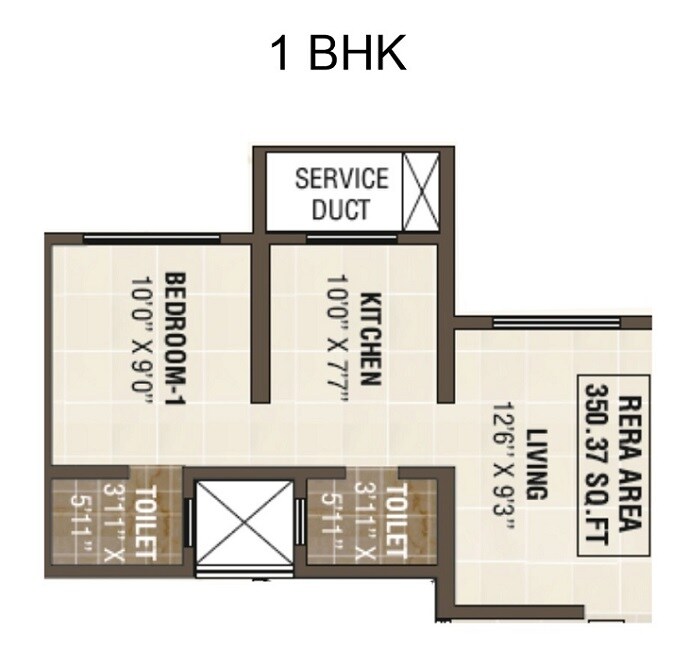 Floor plan of 1 BHK 350 Sq. Ft. Apartment in Shreeji Plaza, Mumbai