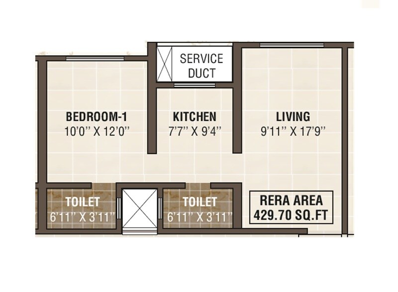 Floor plan of 1 BHK 430 Sq. Ft. Apartment in Shreeji Plaza, Mumbai