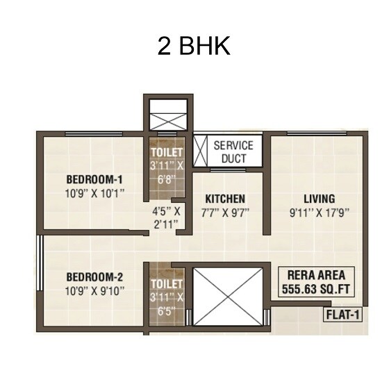 Floor plan of 2 BHK 555 Sq. Ft. Apartment in Shreeji Plaza, Mumbai