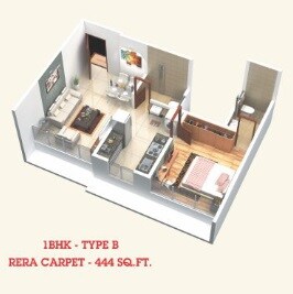 Floor plan of 1 BHK 444 Sq. Ft. Apartment in Shreeji Royal Samarpan, Mumbai