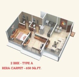 Floor plan of 2 BHK 658 Sq. Ft. Apartment in Shreeji Royal Samarpan, Mumbai