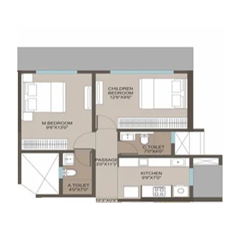 Floor plan of 2 BHK 555 Sq. Ft. Apartment in Shreeji Skyrise, Mumbai