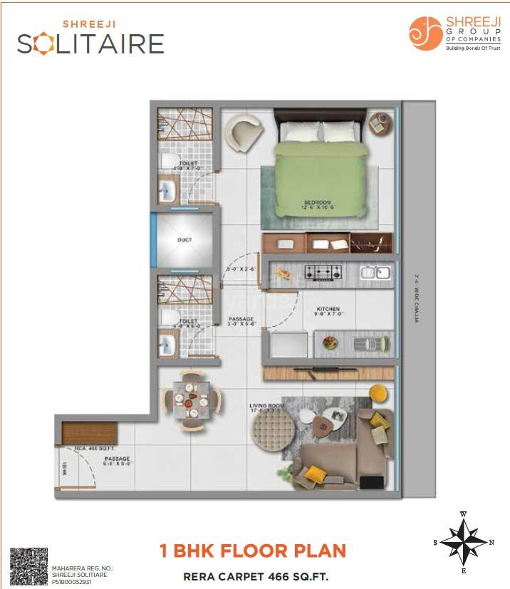 Floor plan of 1 BHK 466 Sq. Ft. Apartment in Shreeji Solitaire Kandivali, Mumbai