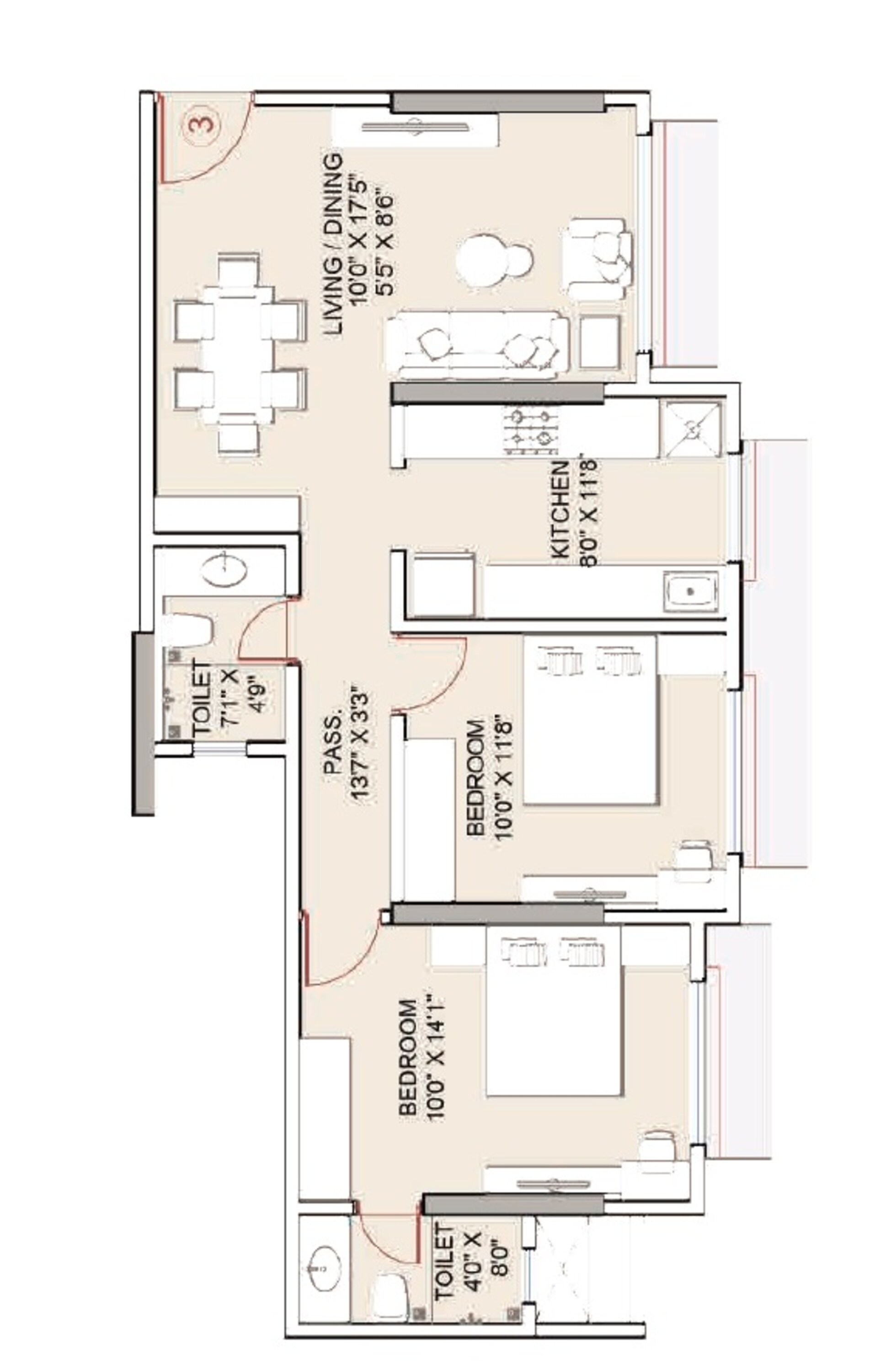 2 BHK 711 Sq. Ft. Apartment in Shreeji Ushakiran CHS