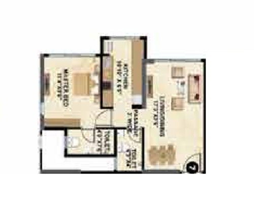 Floor plan of 1 BHK 437 Sq. Ft. Apartment in Shreem Shree Krishna, Mumbai