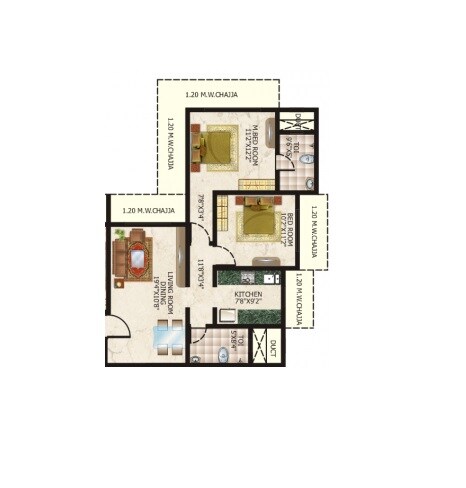 Floor plan of 2 BHK 779 Sq. Ft. Apartment in Shreenath Darshan, Mumbai