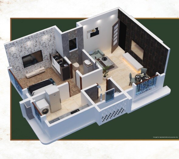 Floor plan of 1 BHK 429 Sq. Ft. Apartment in Shreenath Pride, Mumbai