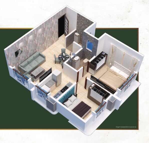 Floor plan of 2 BHK 510 Sq. Ft. Apartment in Shreenath Pride, Mumbai