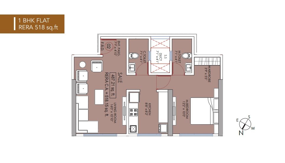 1 BHK 518 Sq. Ft. Apartment