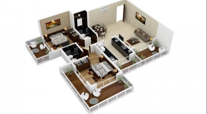 Floor plan of 2 BHK 679 Sq. Ft. Apartment in Shreenathji Celestial Heights, Mumbai