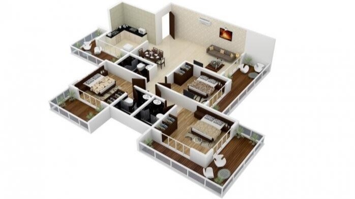 Floor plan of 3 BHK 1010 Sq. Ft. Apartment in Shreenathji Celestial Heights, Mumbai