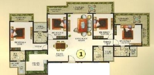 Floor plan of 4 BHK 1293 Sq. Ft. Apartment in Shreenathji Odina, Mumbai