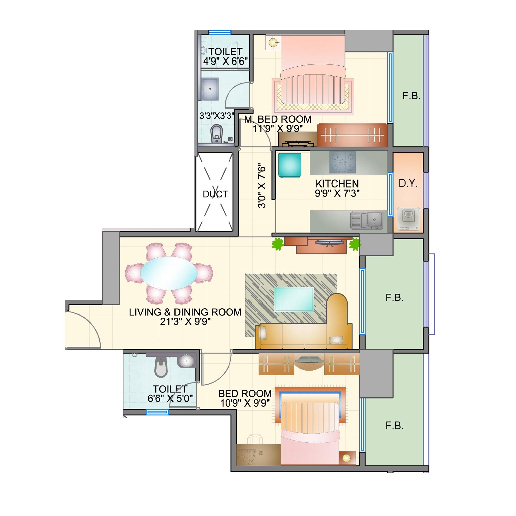 2 BHK 810 Sq. Ft. Apartment