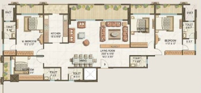 Floor plan of 4 BHK 1394 Sq. Ft. Apartment in Shreepati Group Castle, Mumbai