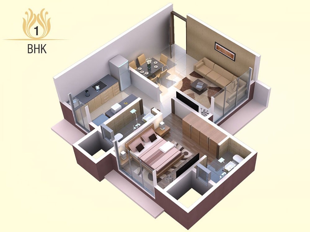Floor plan of 1 BHK 427 Sq. Ft. Apartment in Shreeyog CHS, Mumbai