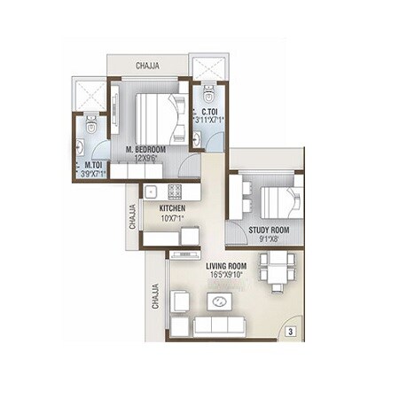 Floor plan of 2 BHK 483 Sq. Ft. Apartment in Shreeyog CHS, Mumbai