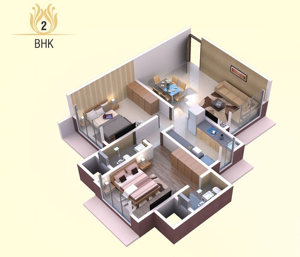 Floor plan of 2 BHK 710 Sq. Ft. Apartment in Shreeyog CHS, Mumbai