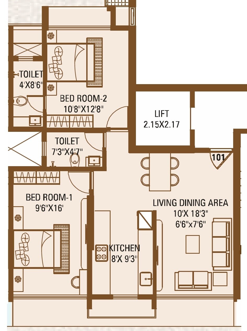 2 BHK 707 Sq. Ft. Apartment