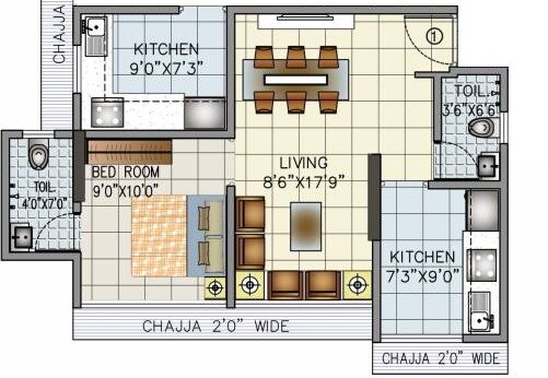 Floor plan of 1 BHK 428 Sq. Ft. Apartment in Shri Ganesh Royal Orchid, Mumbai