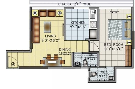 Floor plan of 1 BHK 502 Sq. Ft. Apartment in Shri Ganesh Royal Orchid, Mumbai