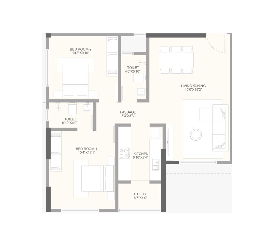 Floor plan of 2 BHK 665 Sq. Ft. Apartment in Shri Nakoda Ratan Address, Mumbai