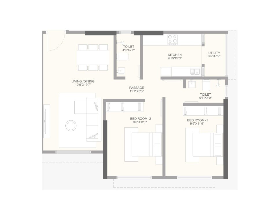 Floor plan of 2 BHK 685 Sq. Ft. Apartment in Shri Nakoda Ratan Address, Mumbai