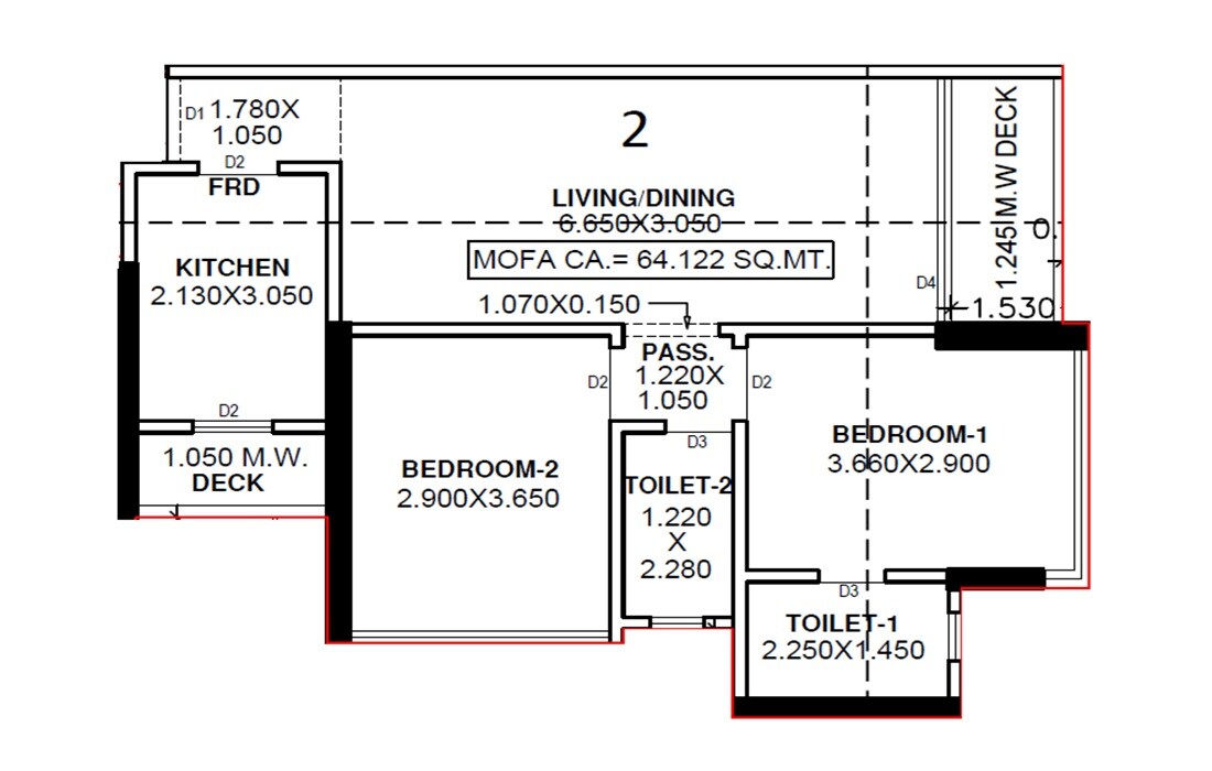 2 BHK 690 Sq. Ft. Apartment