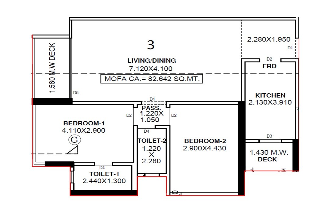 Floor plan of 2 BHK 890 Sq. Ft. Apartment in Shri Ratan Elite, Mumbai
