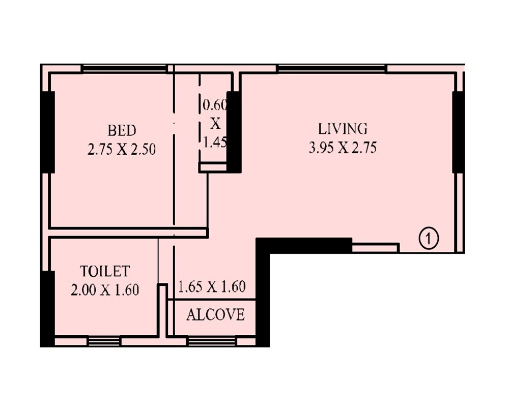 Floor plan of 1 BHK 284 Sq. Ft. Apartment in Shri Shankarpuri, Mumbai