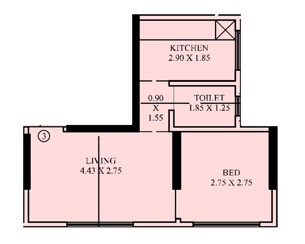 Floor plan of 1 BHK 420 Sq. Ft. Apartment in Shri Shankarpuri, Mumbai