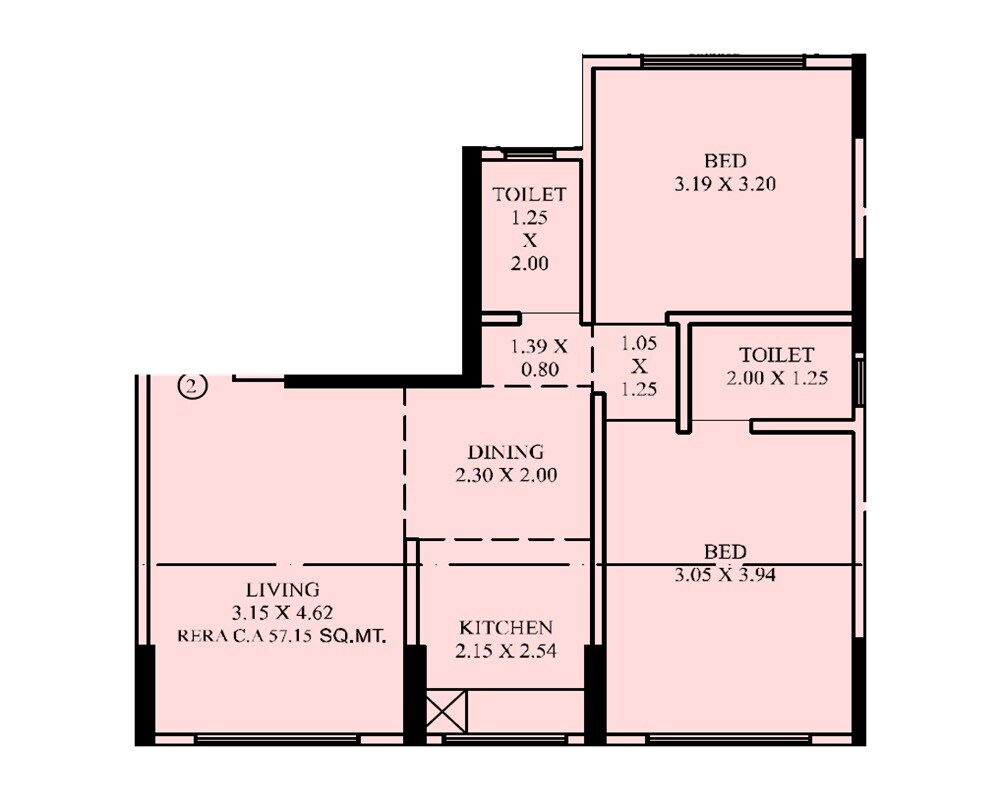 Floor plan of 2 BHK 615 Sq. Ft. Apartment in Shri Shankarpuri, Mumbai