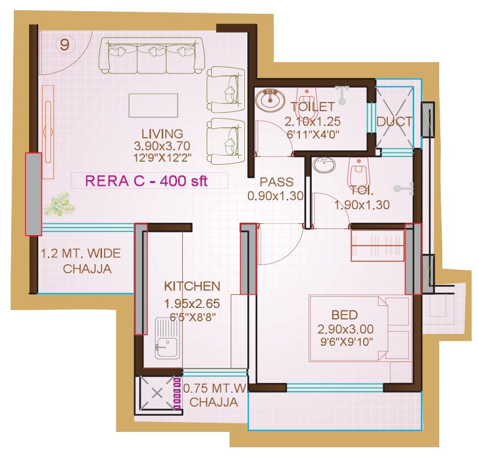 1 BHK 400 Sq. Ft. Apartment